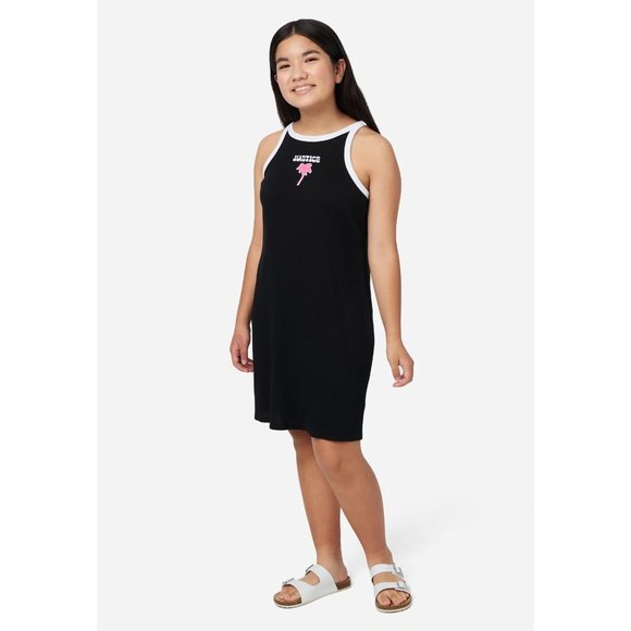Girl's Justice Black High Neck Rib Dress S 7/8 NWT - Picture 1 of 6